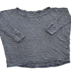 Athleta Top Women‎ XS Blue White Linen Striped Boat Neck Casual Coastal